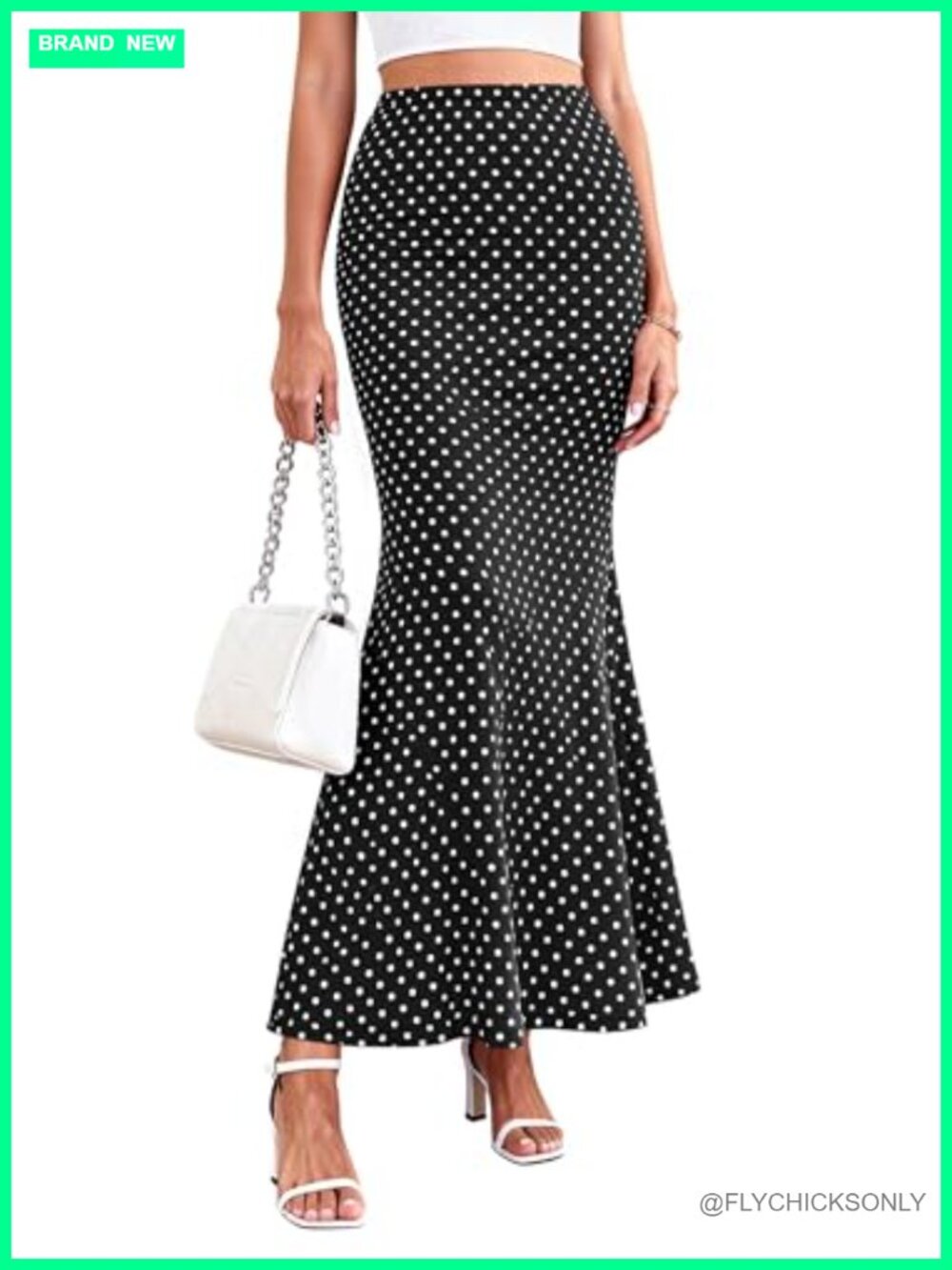Women's Flowy Polka Dot Mermaid High Waisted Maxi Skirt Work Office